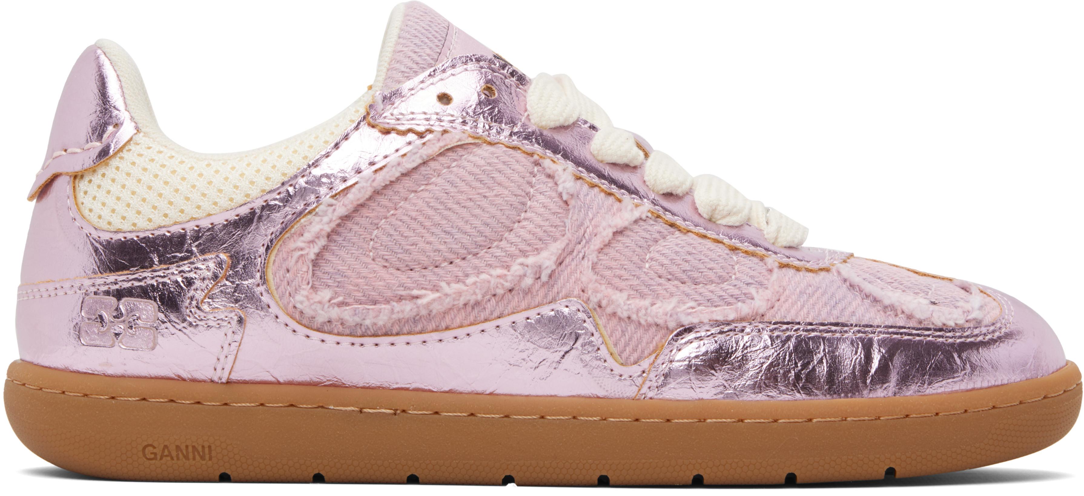 Pink Crinkle Metallic Sneakers by GANNI
