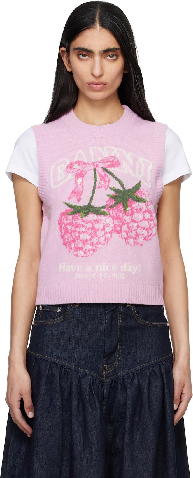 Pink Graphic Wool Sweater Vest by GANNI