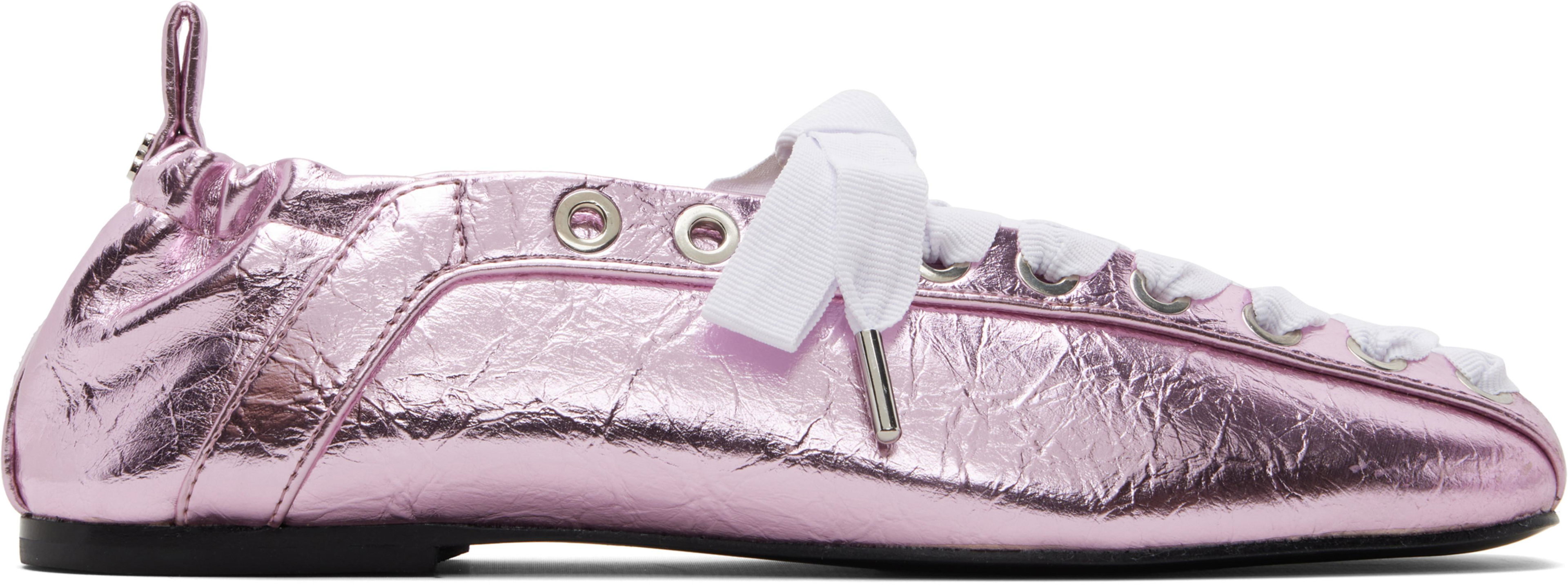 Pink Lace-Up Ballerina Flats by GANNI