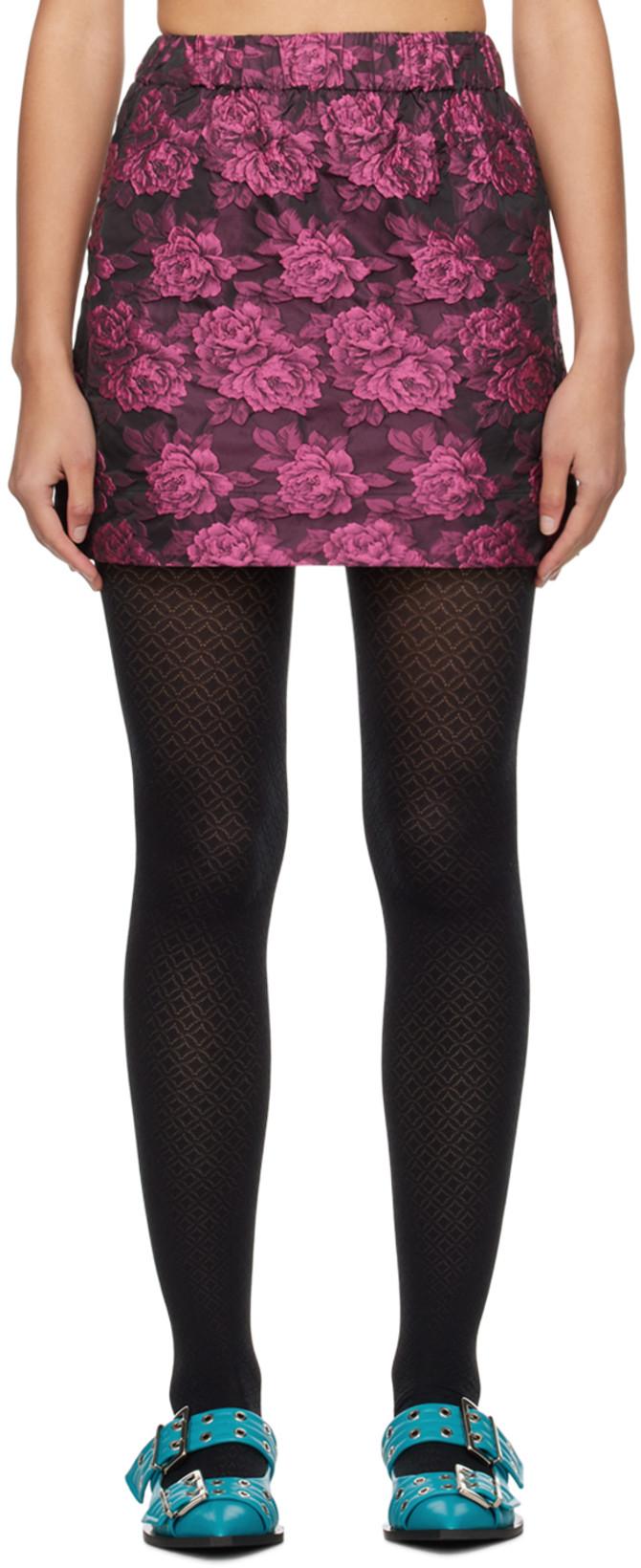 Pink & Black Botanical Jacquard Miniskirt by GANNI