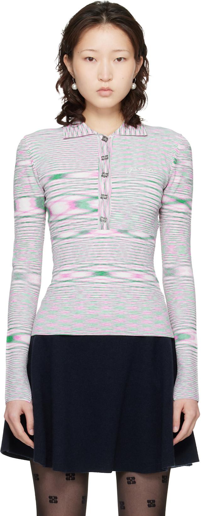 Pink & Green Spacedyed Knit Polo by GANNI