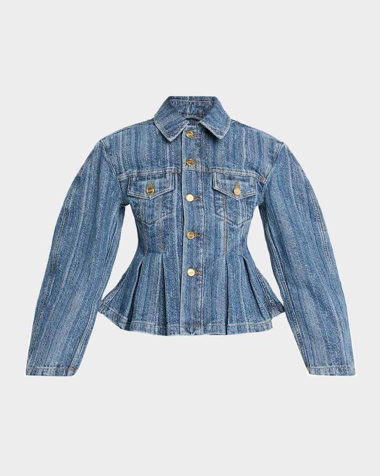 Pleated Stripe Denim Jacket by GANNI