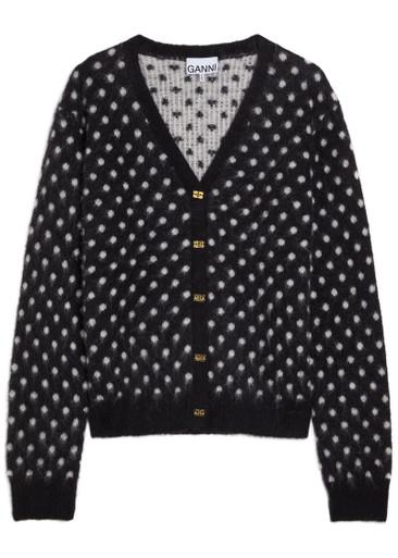 Polka dot brushed alpaca-blend cardigan by GANNI Polka dot brushed alpaca-blend cardigan by GANNI