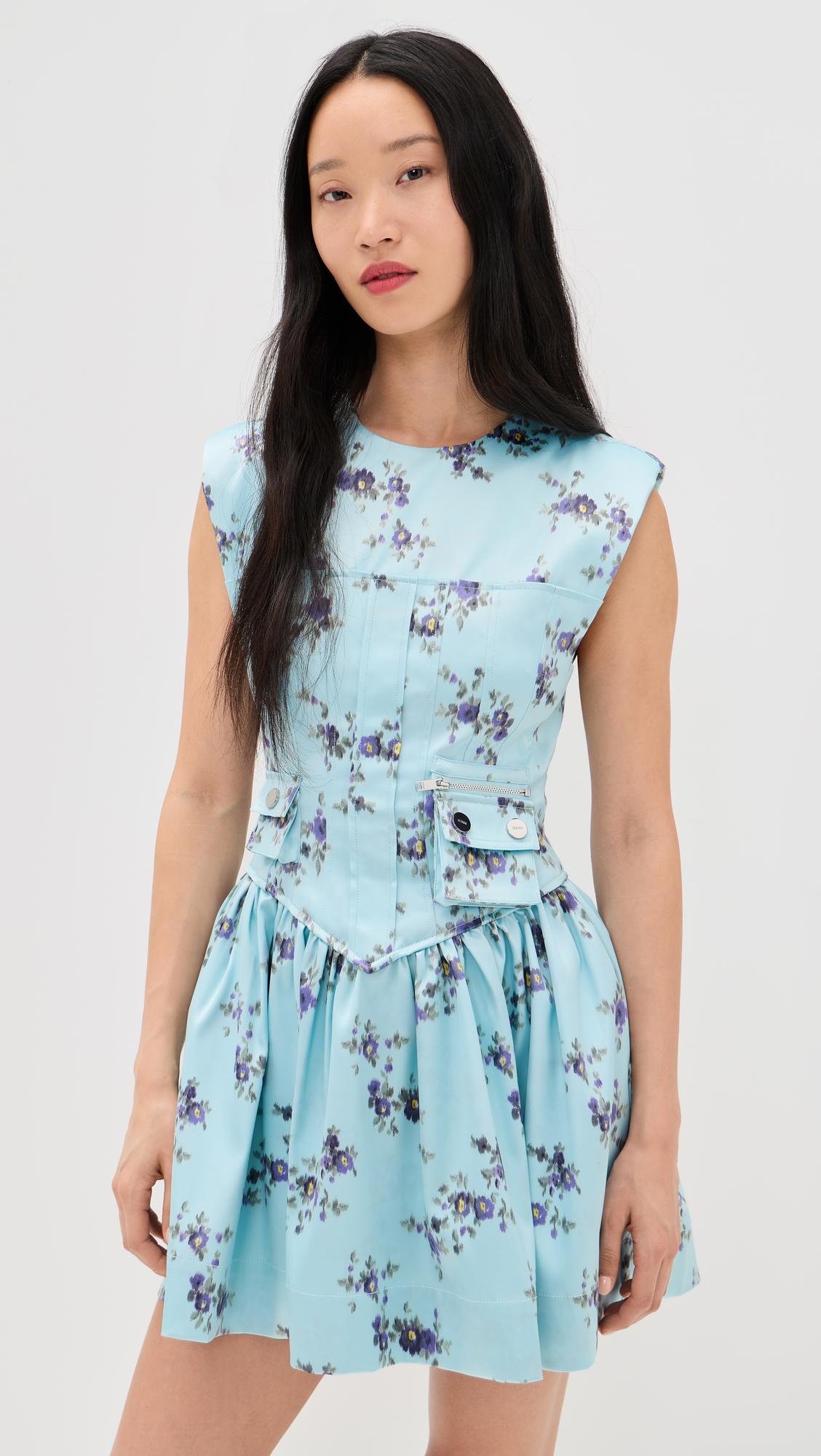 Printed Double Satin Corset Mini Dress by GANNI