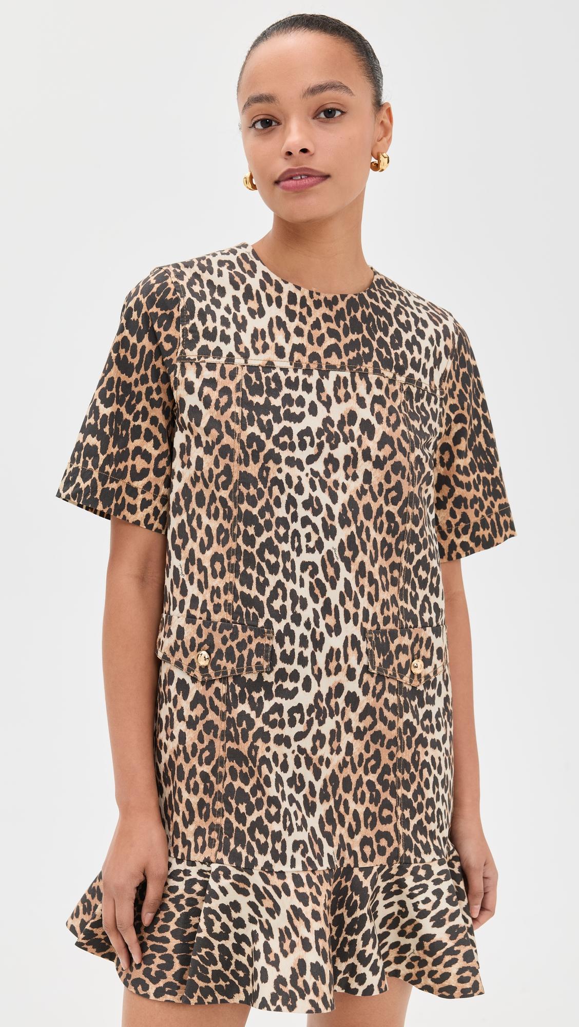 Printed Stretch Cotton Mini Dress with Frill by GANNI