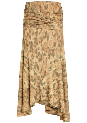 Printed asymmetric jersey midi skirt by GANNI
