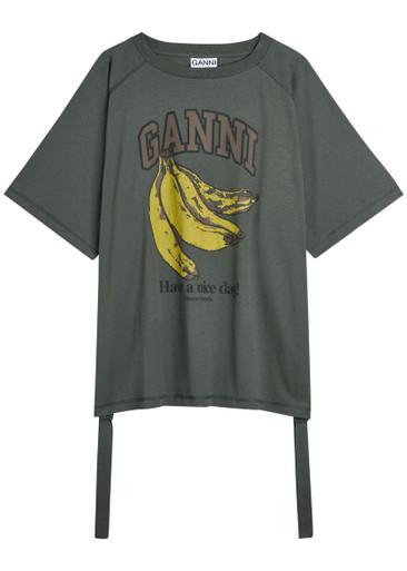 Printed drawstring cotton T-shirt by GANNI