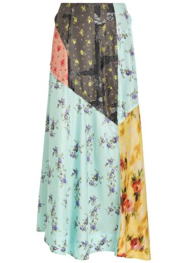 Printed panelled silk midi skirt by GANNI