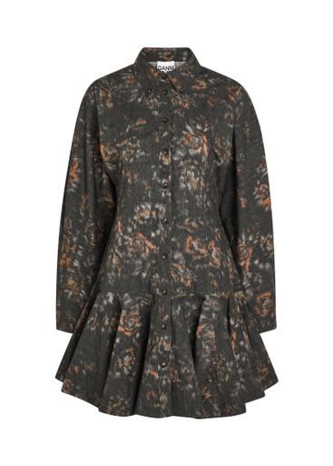 Printed stretch-cotton mini shirt dress by GANNI