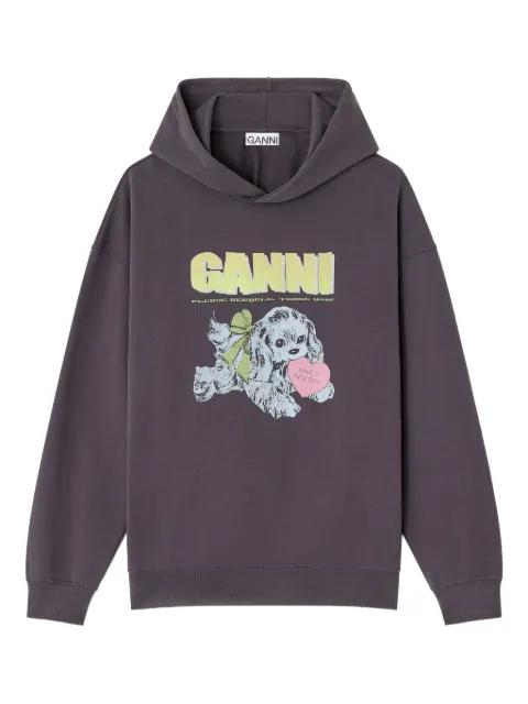 Puppy-print hoodied sweatshirt by GANNI