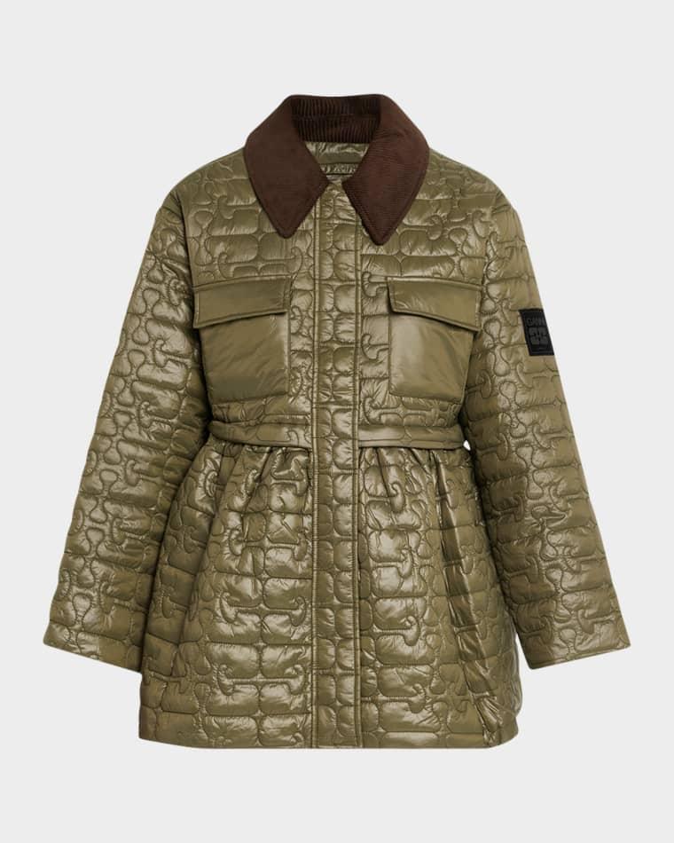 Quilted Logo Midi Coat by GANNI