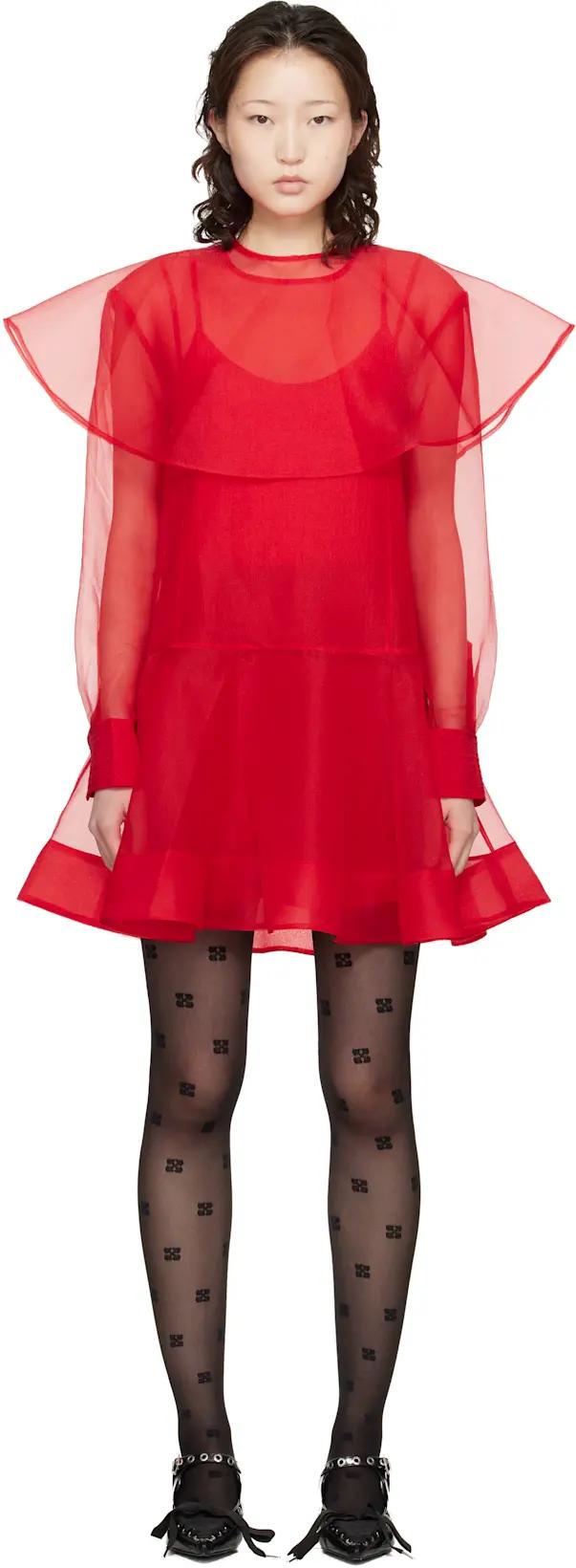 Red Organza Circle Collar Minidress by GANNI