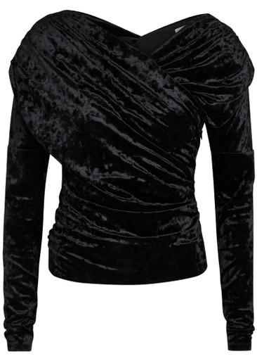 Ruched asymmetric velour blouse by GANNI