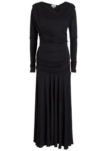 Ruched wrap-effect mesh maxi dress by GANNI