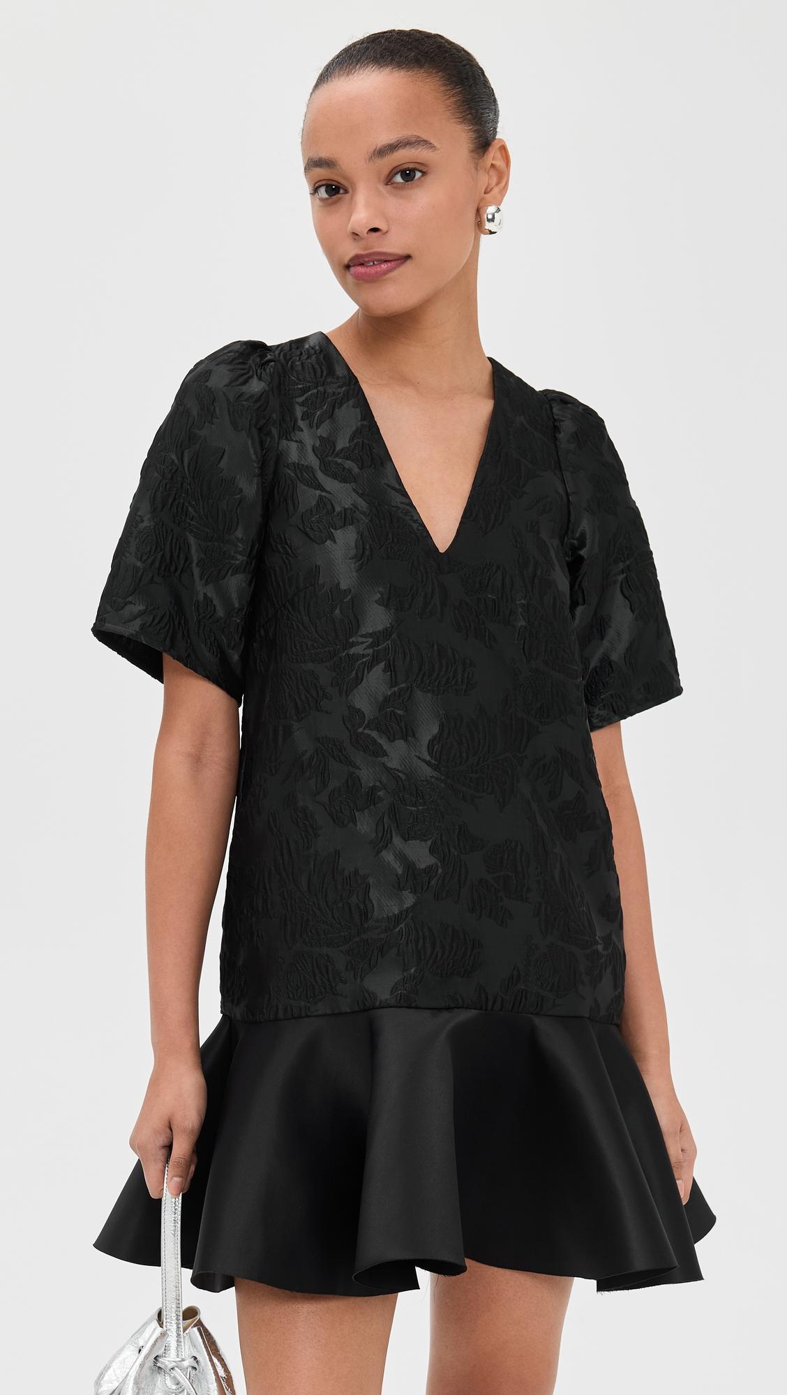 Satin Cloque Mini V Neck Dress by GANNI
