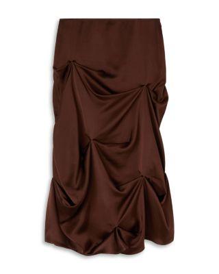 Satin Tuck Detail Long Skirt by GANNI