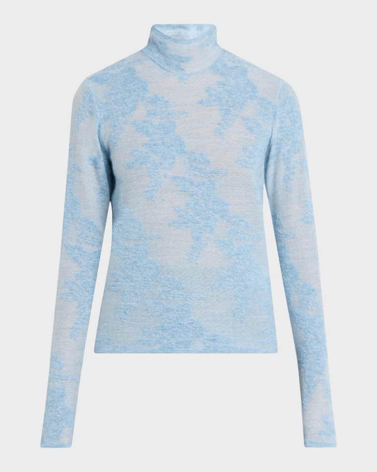 Sheer Floral Jacquard Turtleneck by GANNI