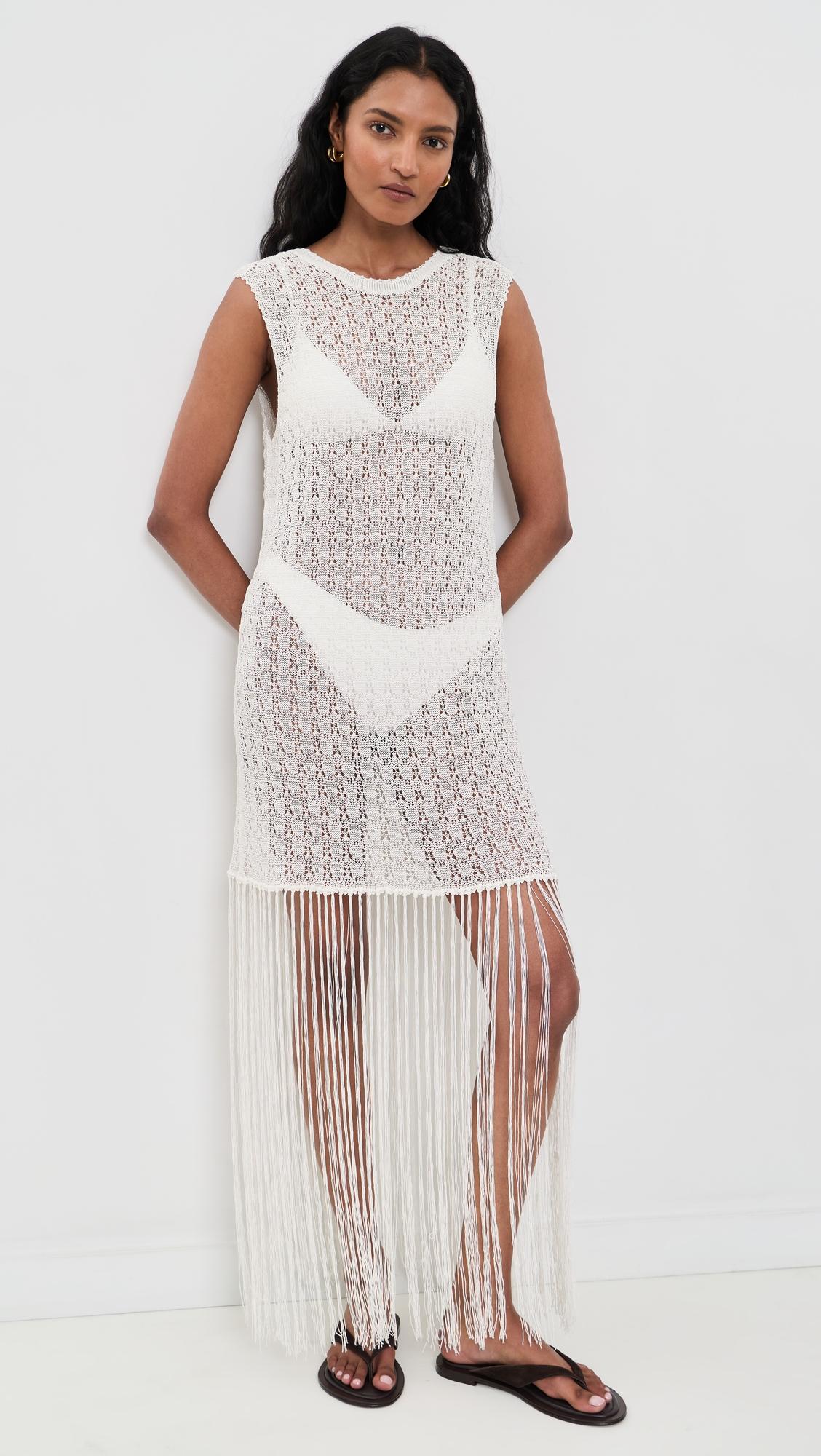 Shiny Pointelle Fringe Dress by GANNI
