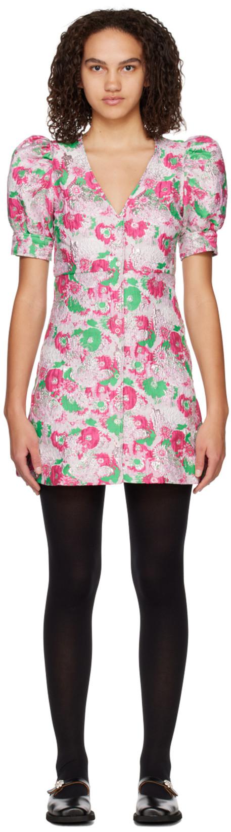 Silver & Pink Floral Minidress by GANNI