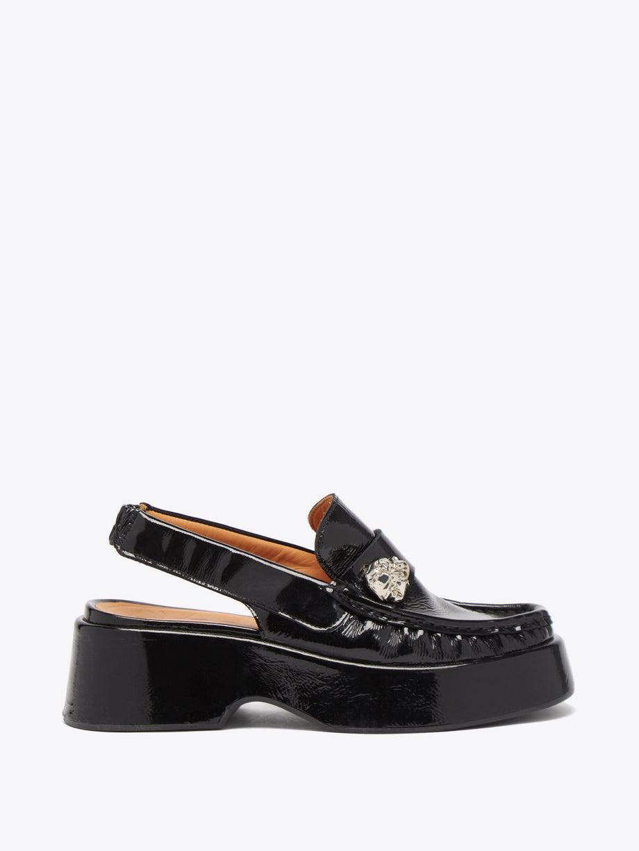 Silver-brooch leather slingback loafers by GANNI Silver-brooch leather slingback loafers by GANNI