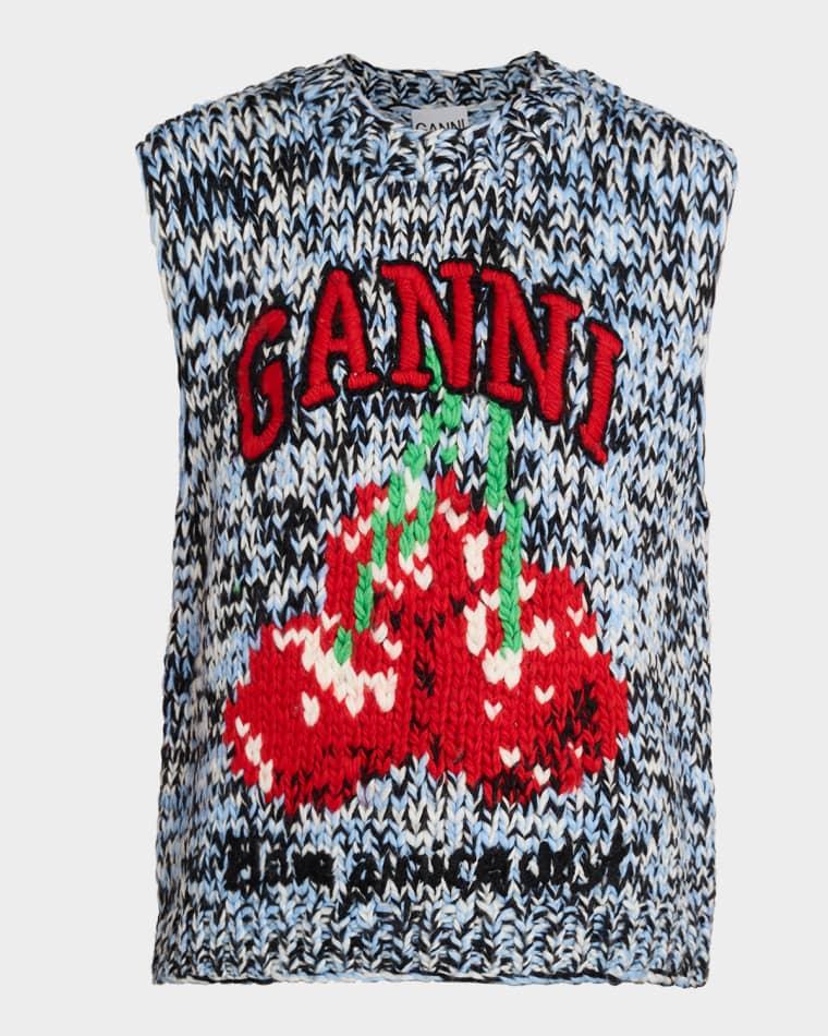 Sleeveless Hand-Knit Heavy Wool Sweater by GANNI