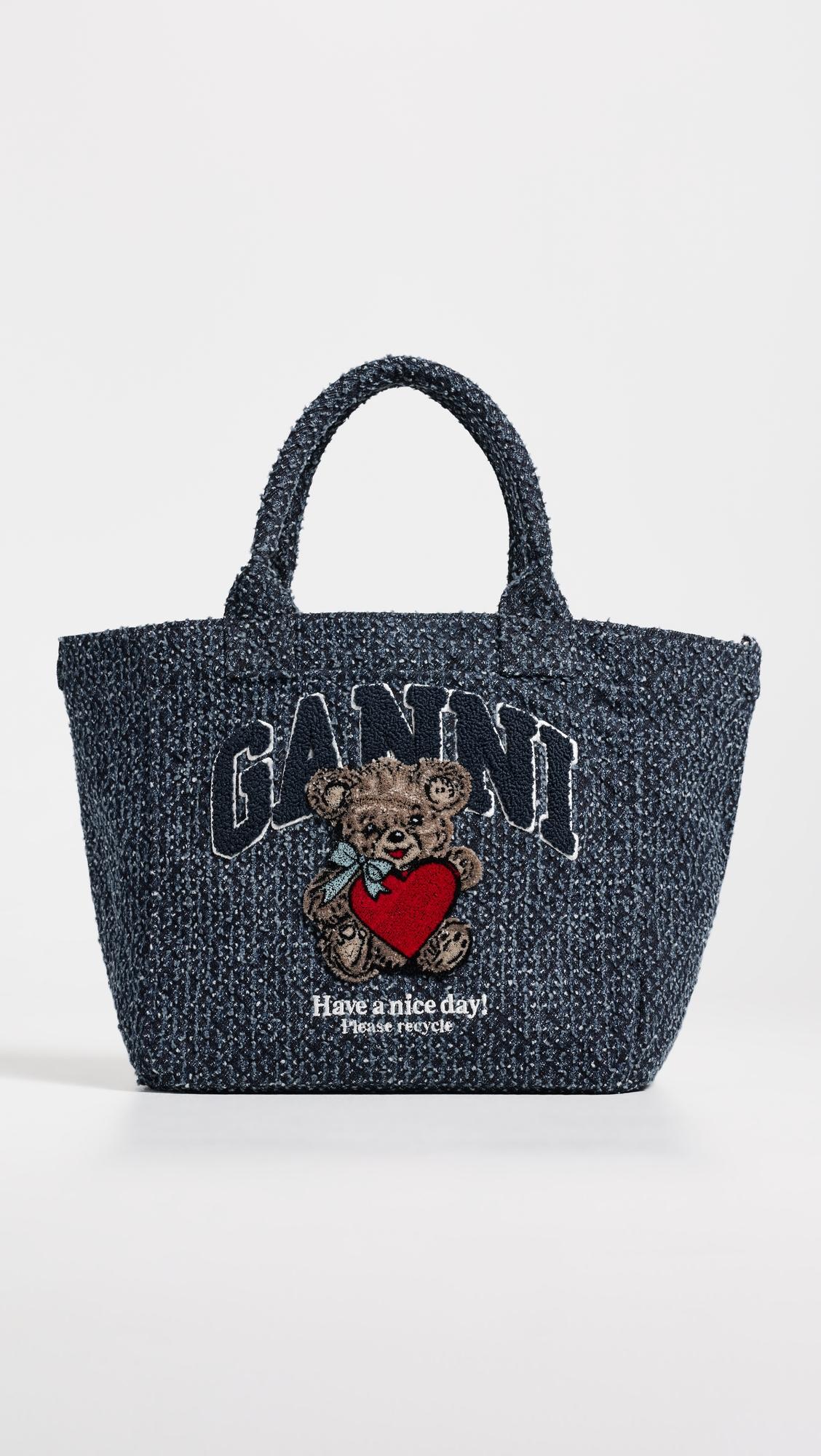 Small Trapeze Shopper Bear Tweed Denim Tote by GANNI
