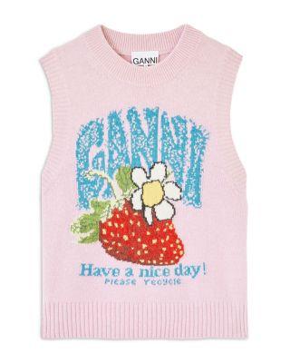 Strawberry Graphic Wool Blend Vest by GANNI