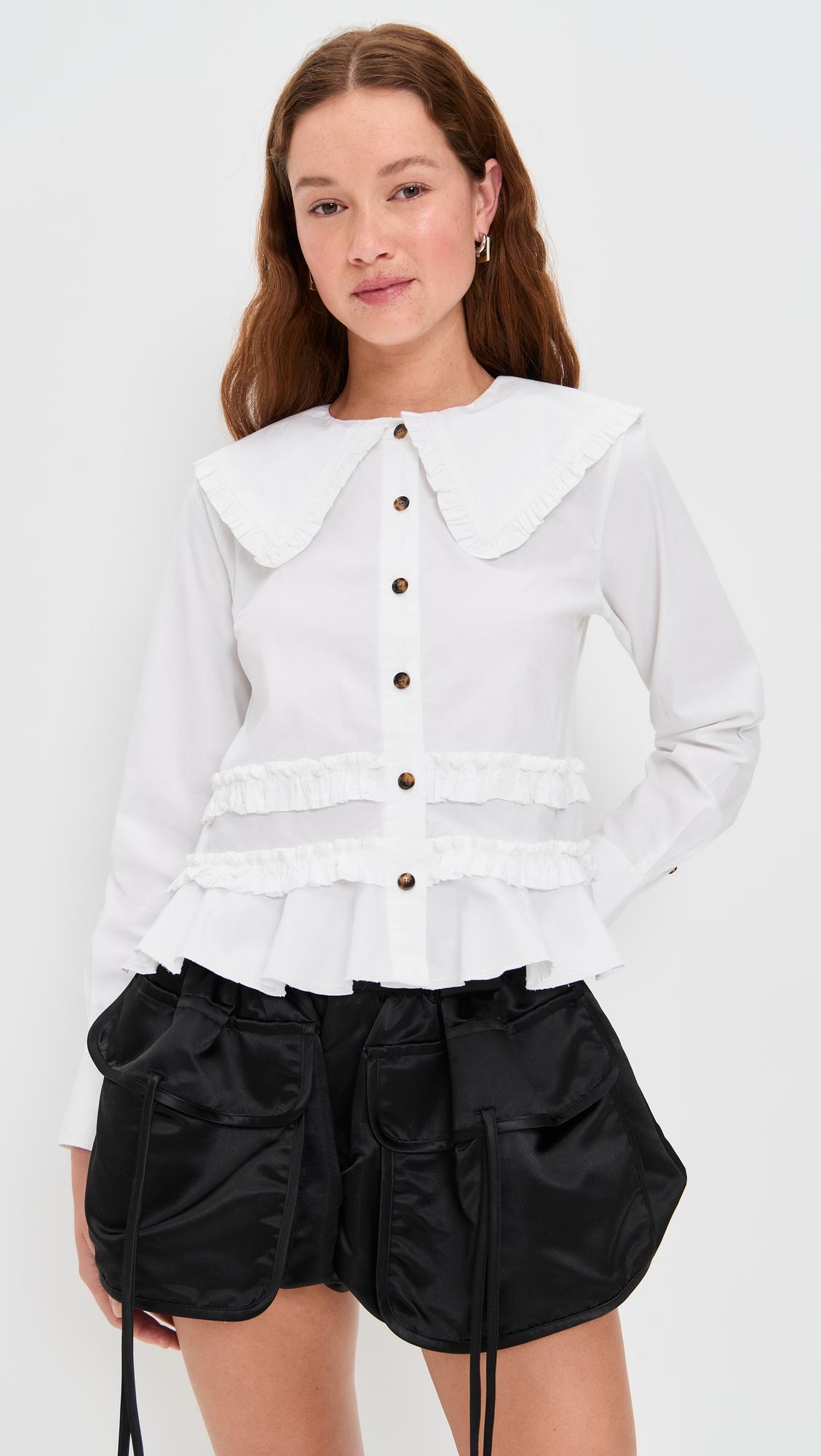 Stretch Cotton Shirt with Frills by GANNI