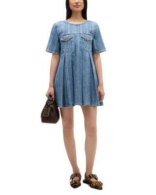 Striped Denim Pleated Dress by GANNI