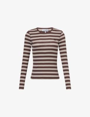 Striped Long-Sleeve Cotton-Rib Top by GANNI