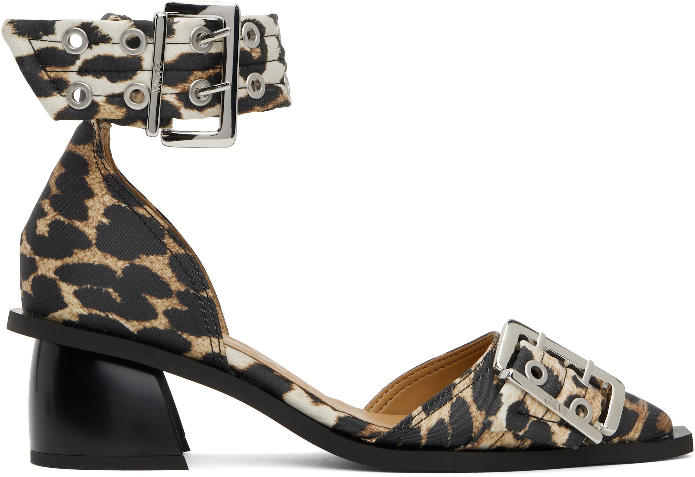 Tan & Black Feminine Buckle Open Cut Heels by GANNI