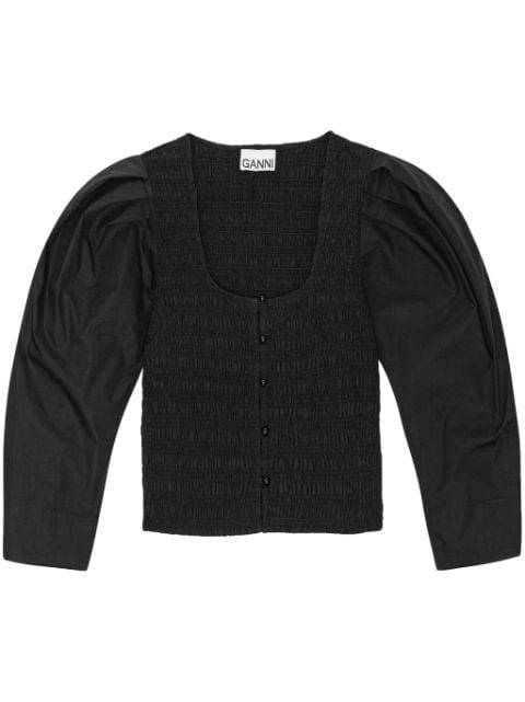 U-neck cropped organic-cotton blouse by GANNI