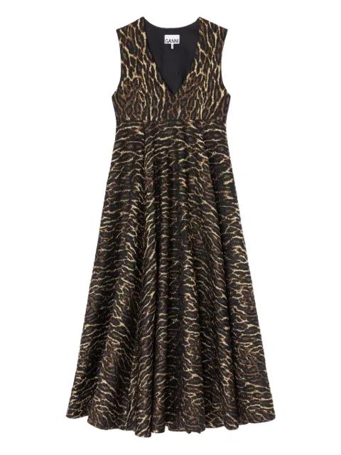 V-neck animal-print midi dress by GANNI