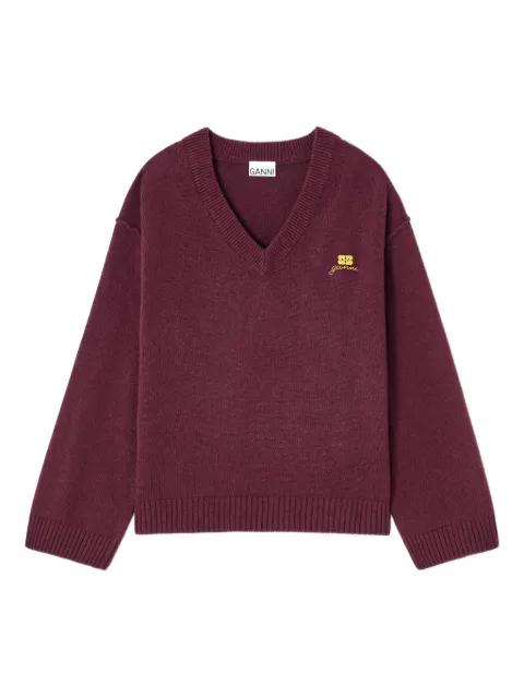 V-neck logo-detail sweater by GANNI