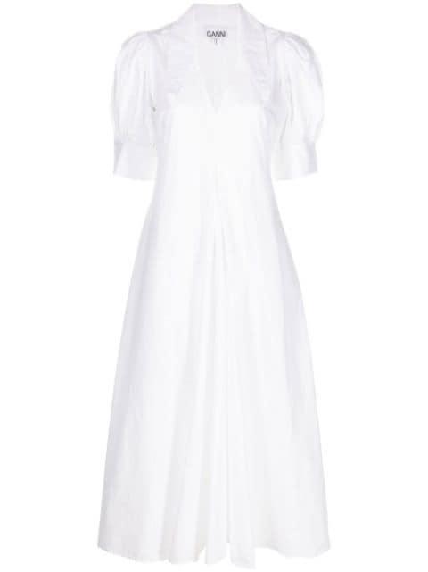 V-neck organic cotton midi dress by GANNI