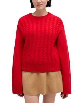 Wool Blend Crewneck Chunky Cable Sweater by GANNI