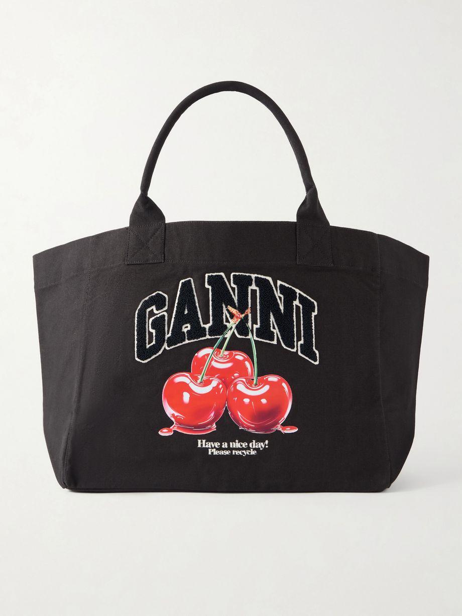XXL Cherry appliquéd recycled-cotton canvas tote bag by GANNI