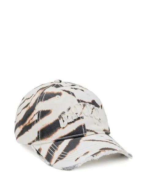 animal-print frayed baseball cap by GANNI