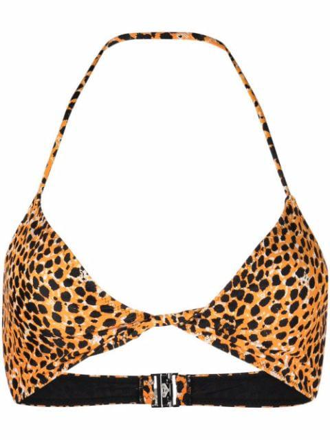 animal-print halterneck bikini top by GANNI