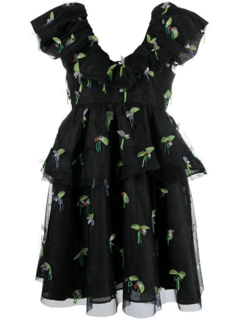 animal-print ruffled minidress by GANNI