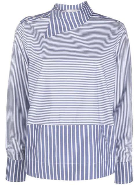 asymmetric-collar striped shirt by GANNI