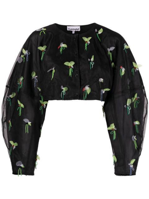 bead-embellished cropped blouse by GANNI
