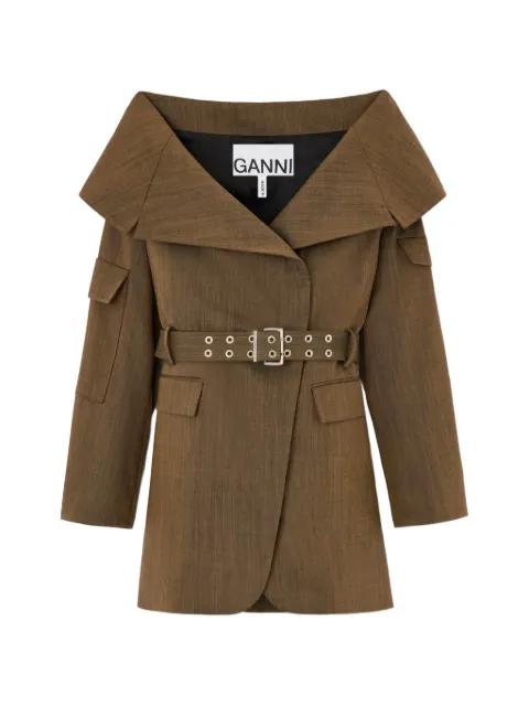 belted wide-collar jacket by GANNI