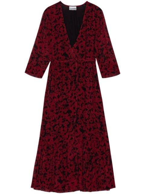 botanical-print wrap midi dress by GANNI