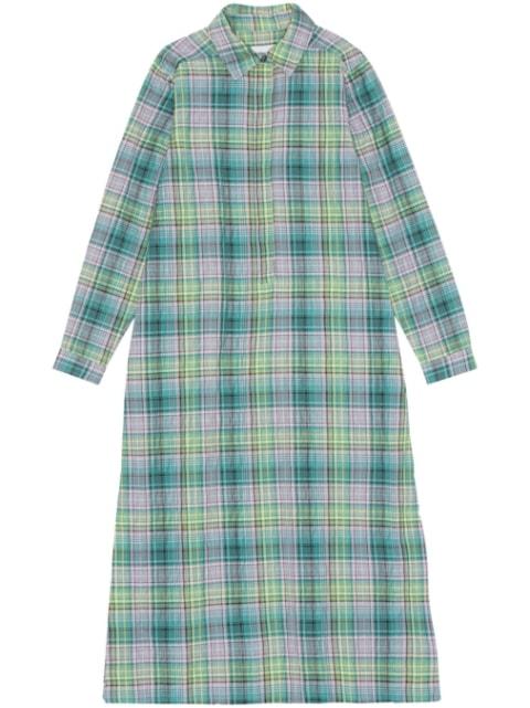 check-pattern seersucker shirt dress by GANNI