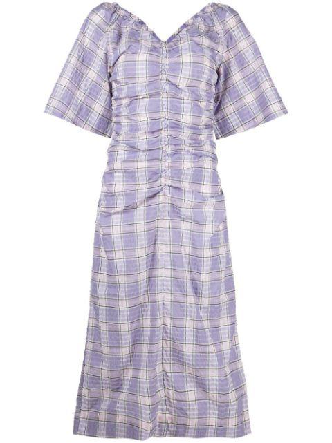 checked draped midi dress by GANNI