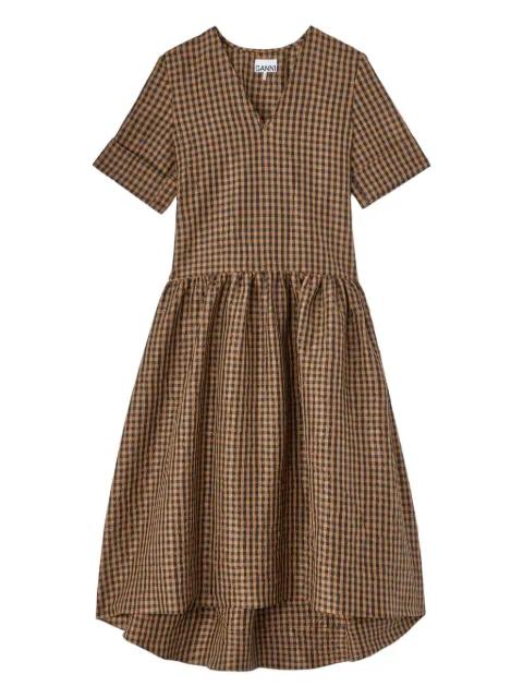 checked v-neck dress by GANNI