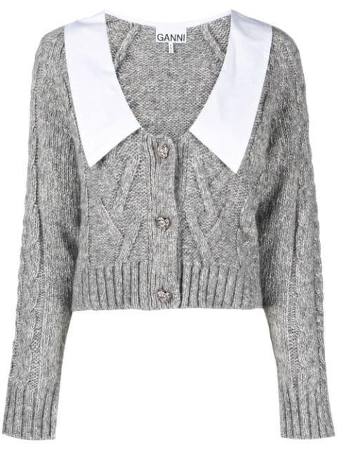 contrasting-collar cable-knit cardigan by GANNI