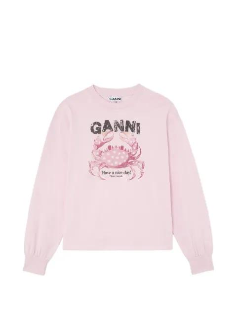 crab-print long-sleeve T-shirt by GANNI