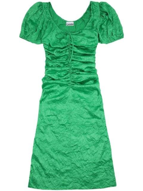 crinkled-effect puff-sleeve midi dress by GANNI